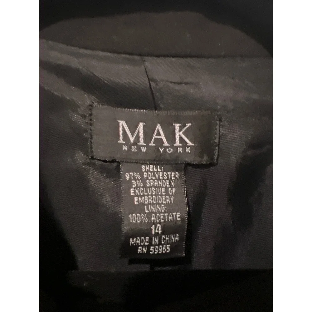 MAK New York Black Suede Feel Embroidered Blazer Jacket Womens Size 14 Christmas - Picture 2 of 7